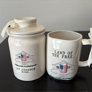 New Rae Dunn Patriotic Ceramic Jar and Mug Set